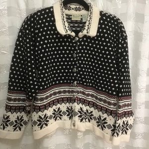 Vintage Mountain Express Cardigan w/Snowflakes & Other Designs, Silver Buttons